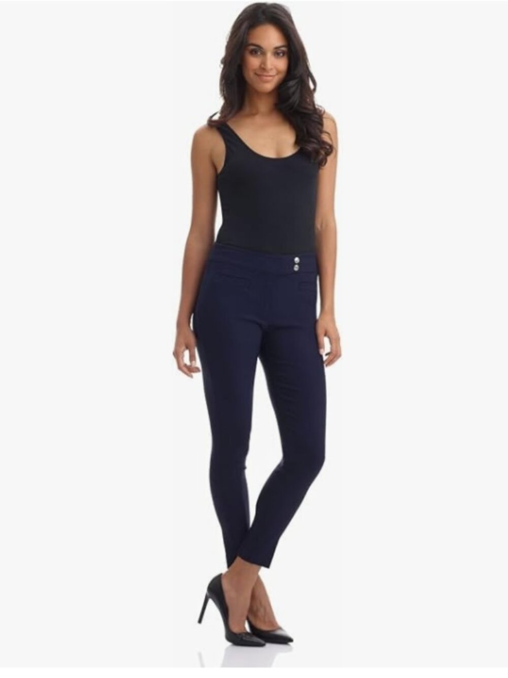 Rekucci Women's Ease into Comfort Navy Slim Ankle Pant with Snaps Size 12